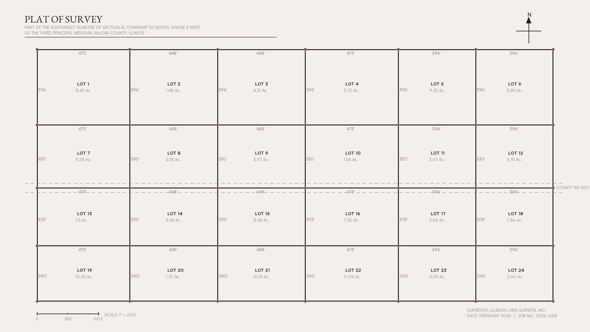 Plat of survey showing lot divisions in McLean County, Illinois